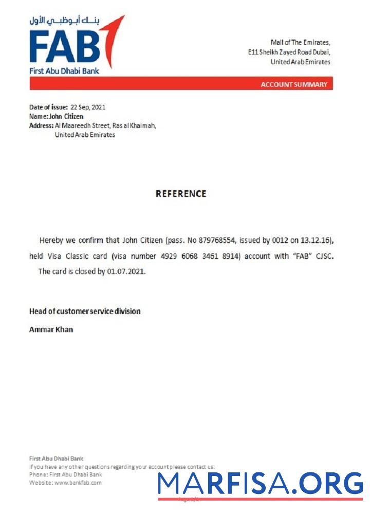 Downloadable UAE FAB closure reference real example